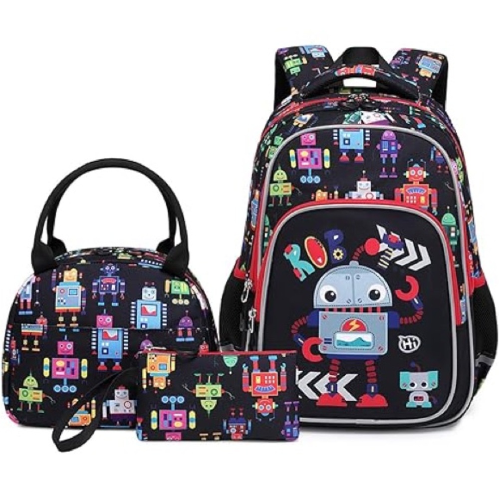 Robot Print 3pc Backpack, Insulated Lunch bag, & Pencil Bag Set